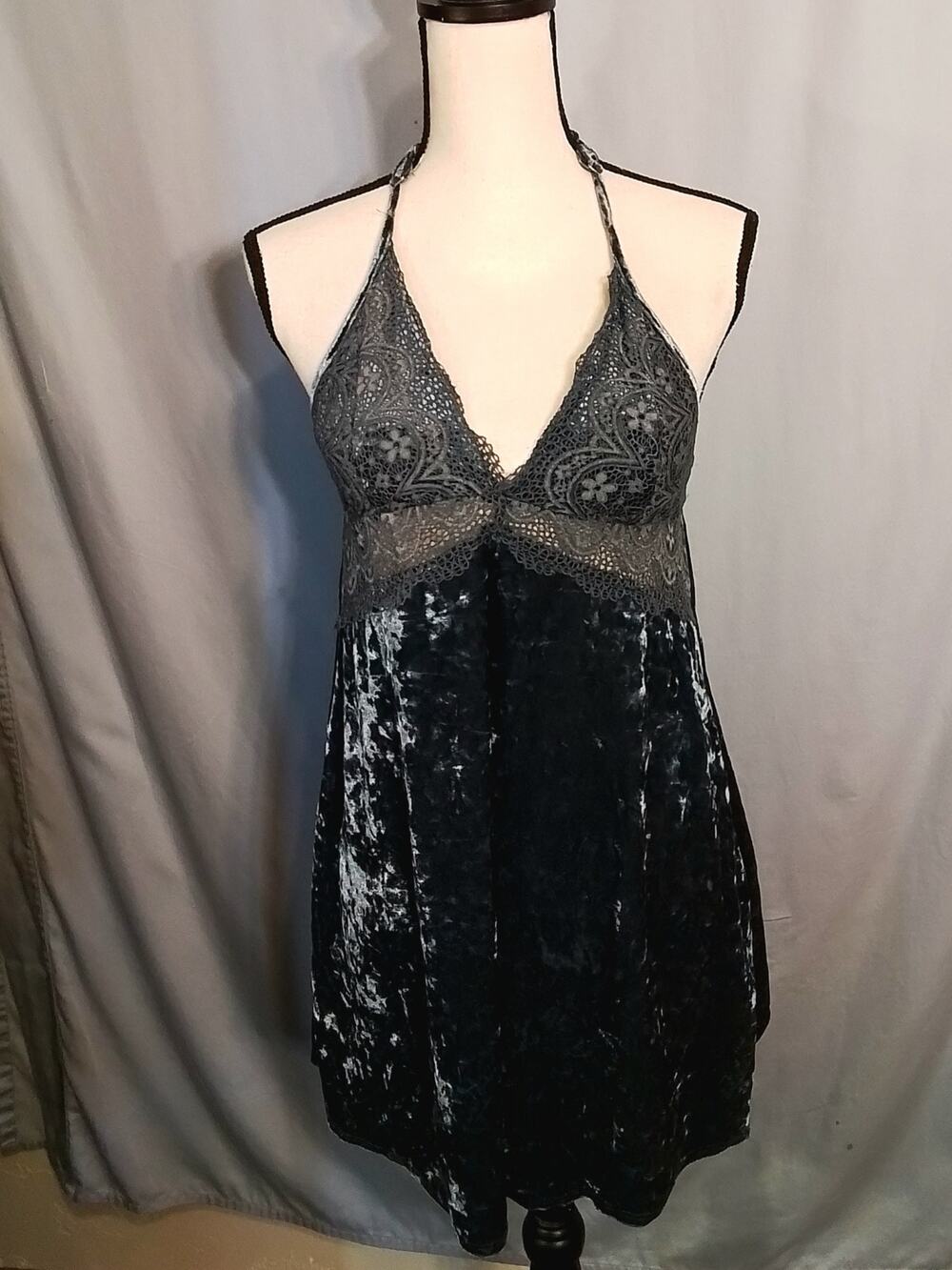 Timing; slate blue mini dress